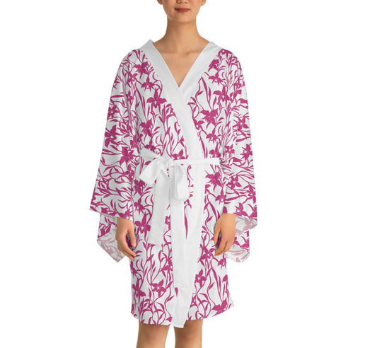 Long Sleeve Kimono Robe Orchid Whimsy Pink - Global Village Kailua Boutique