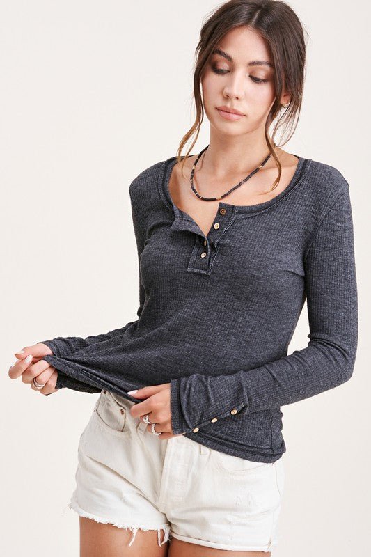 Long Sleeve Rib Leah Top - Global Village Kailua Boutique