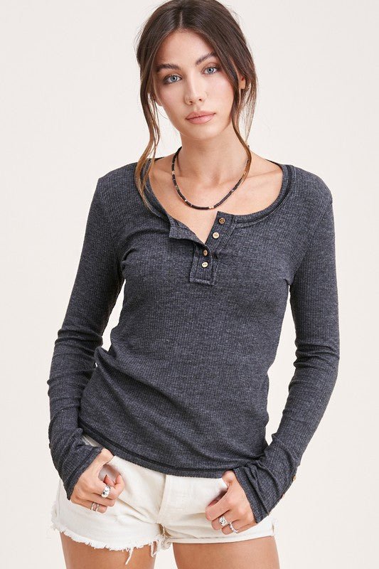 Long Sleeve Rib Leah Top - Global Village Kailua Boutique
