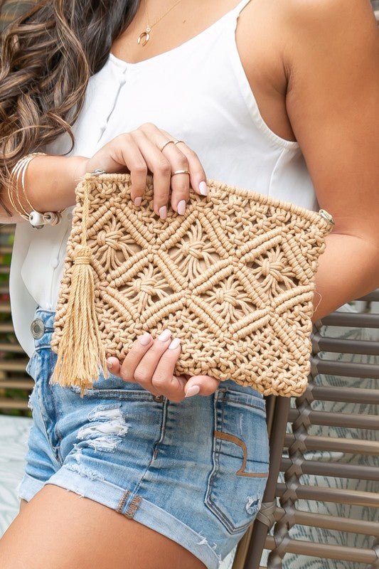 Macrame Tassel Clutch Global Village Kailua Boutique