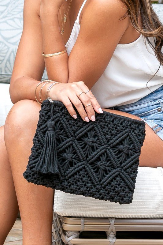 Macrame Tassel Clutch Global Village Kailua Boutique