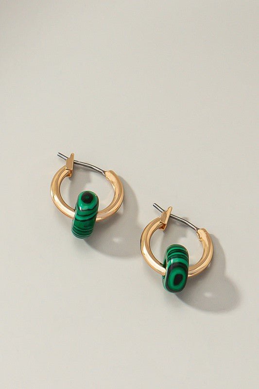 Mini hoop earrings with donut shape natural stone - Global Village Kailua Boutique