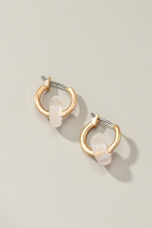 Mini hoop earrings with donut shape natural stone - Global Village Kailua Boutique