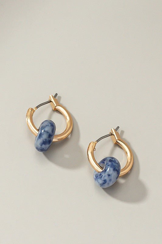 Mini hoop earrings with donut shape natural stone - Global Village Kailua Boutique