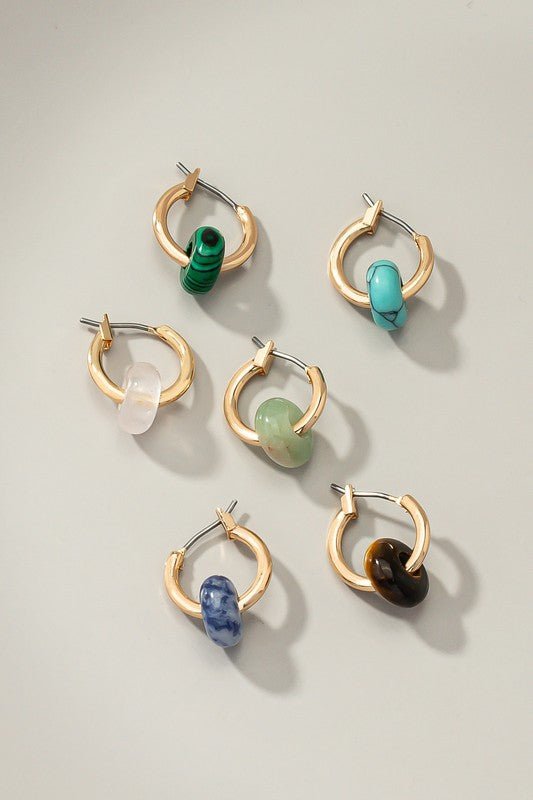 Mini hoop earrings with donut shape natural stone - Global Village Kailua Boutique