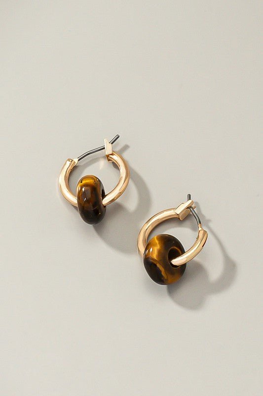 Mini hoop earrings with donut shape natural stone - Global Village Kailua Boutique