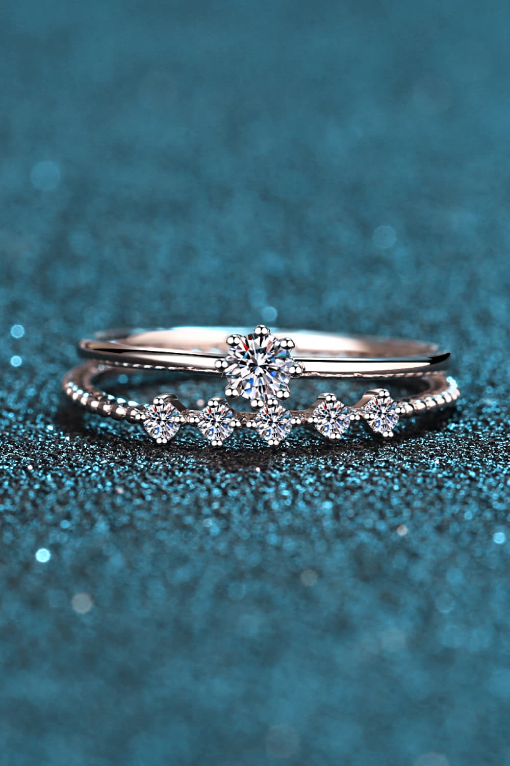 Moissanite 925 Sterling Silver Two-Piece Ring Set - Global Village Kailua Boutique