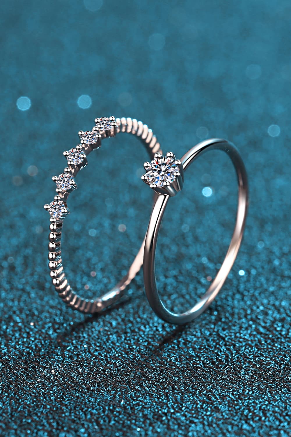 Moissanite 925 Sterling Silver Two-Piece Ring Set - Global Village Kailua Boutique