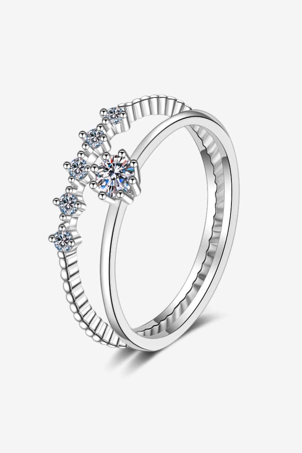 Moissanite 925 Sterling Silver Two-Piece Ring Set - Global Village Kailua Boutique