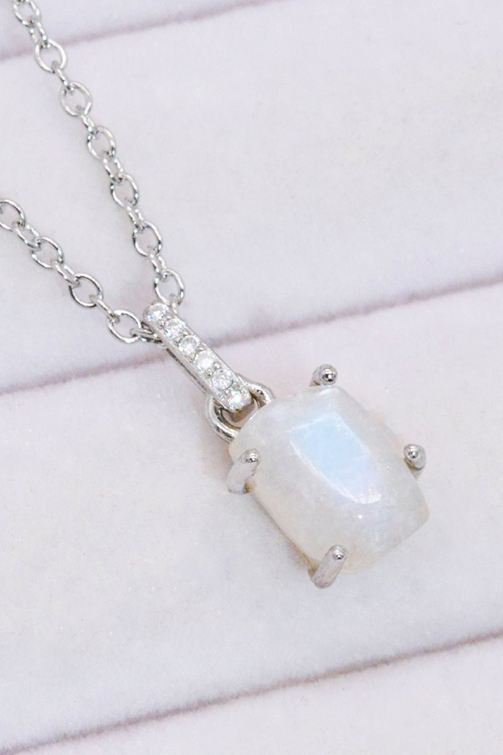 Natural Moonstone 4-Prong Pendant Necklace - Global Village Kailua Boutique