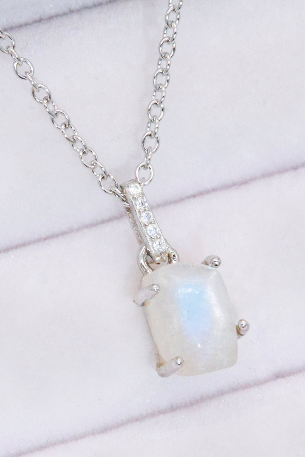 Natural Moonstone 4-Prong Pendant Necklace - Global Village Kailua Boutique