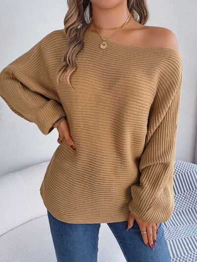 Off Shoulder Lantern Sleeve Sweater - Global Village Kailua Boutique