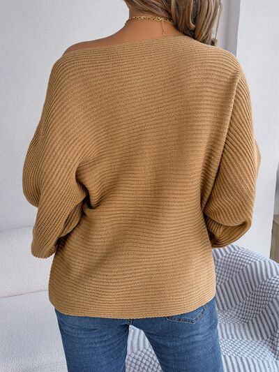 Off Shoulder Lantern Sleeve Sweater - Global Village Kailua Boutique