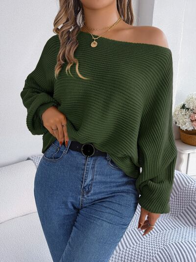 Off Shoulder Lantern Sleeve Sweater - Global Village Kailua Boutique