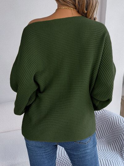 Off Shoulder Lantern Sleeve Sweater - Global Village Kailua Boutique