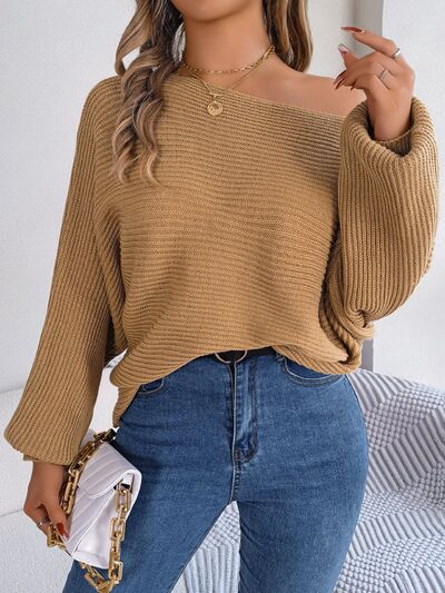 Off Shoulder Lantern Sleeve Sweater - Global Village Kailua Boutique