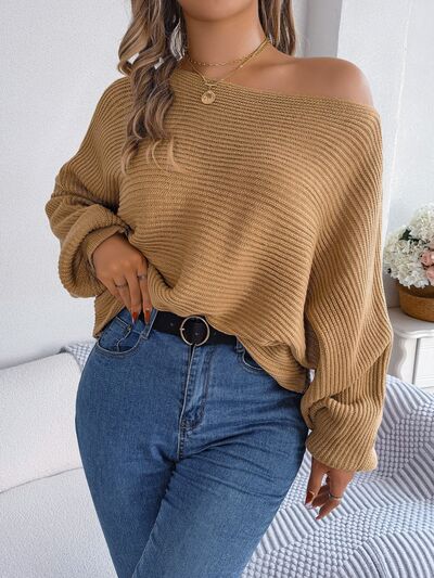 Off Shoulder Lantern Sleeve Sweater - Global Village Kailua Boutique