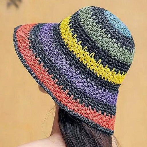 Packable Crochet Straw Bucket Hat Global Village Kailua Boutique