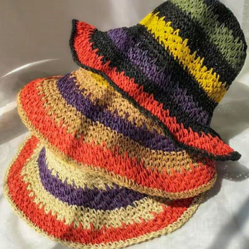 Packable Crochet Straw Bucket Hat Global Village Kailua Boutique