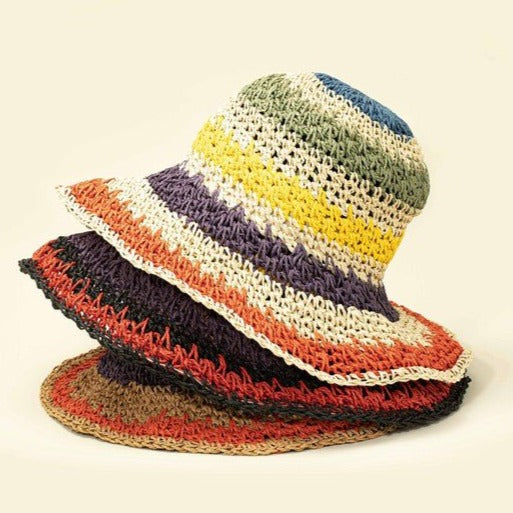 Packable Crochet Straw Bucket Hat Global Village Kailua Boutique