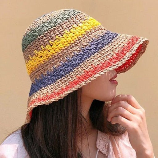 Packable Crochet Straw Bucket Hat Global Village Kailua Boutique
