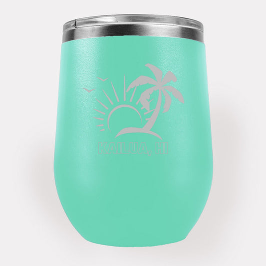 Palm Scene 12oz Etched Tumbler Global Village Kailua Boutique