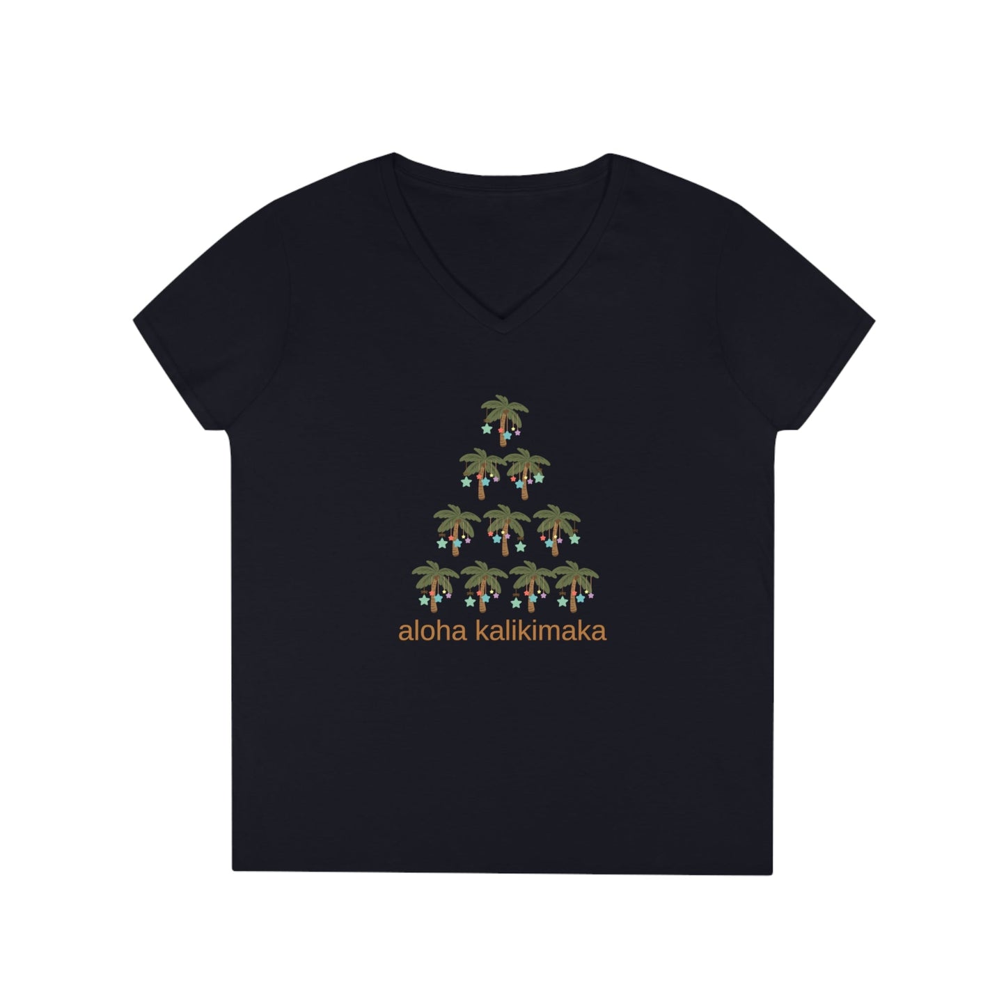 Palm Tree Kalikimaka V-Neck T-Shirt - Global Village Kailua Boutique