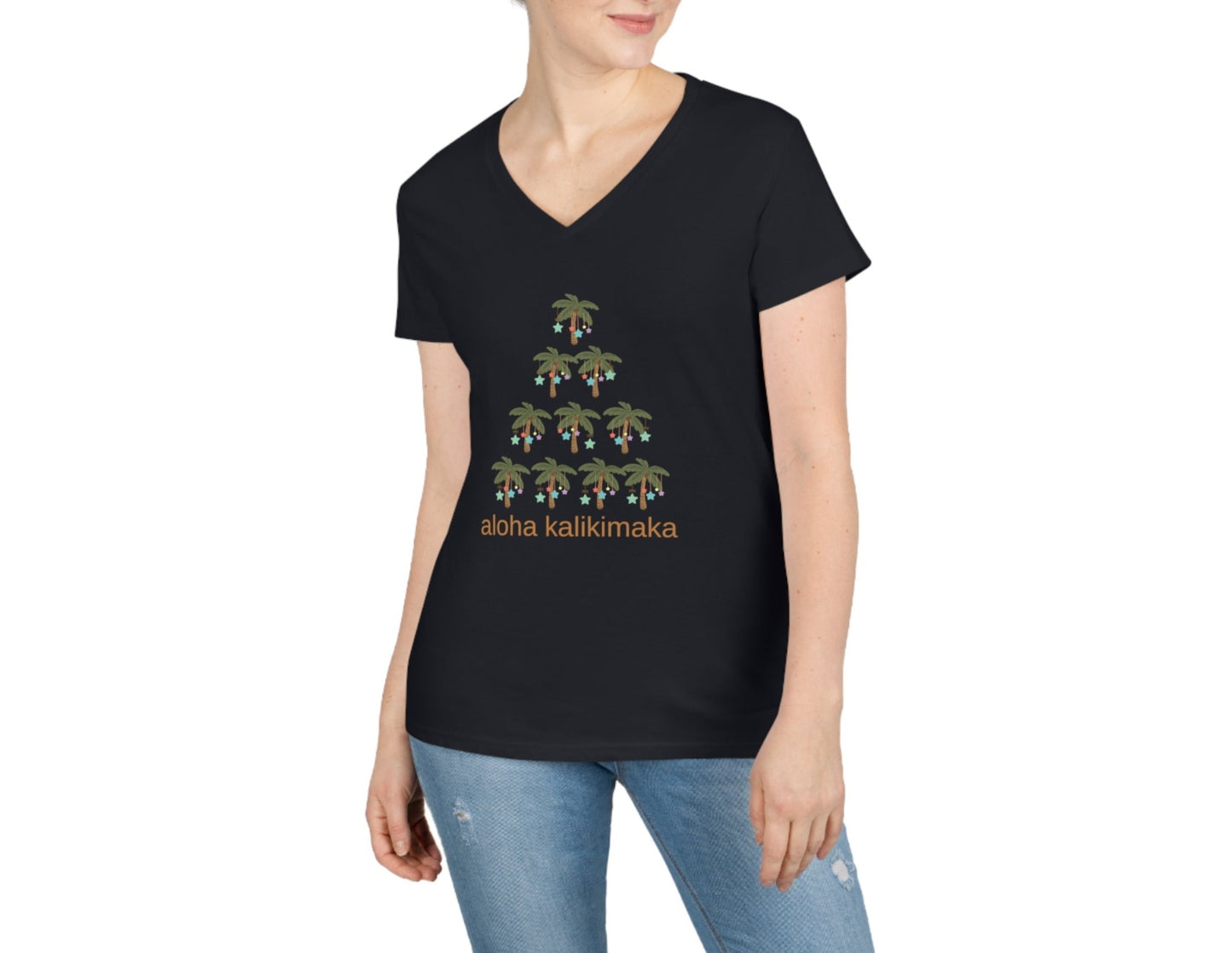 Palm Tree Kalikimaka V-Neck T-Shirt - Global Village Kailua Boutique