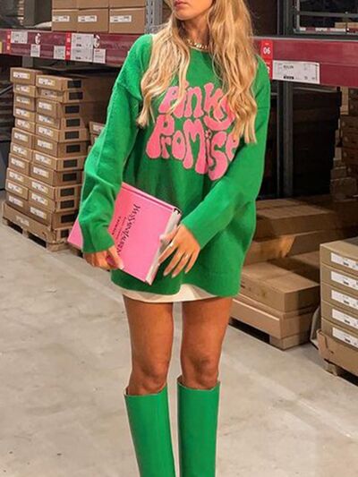 PINKY PROMISE Green Sweater - Global Village Kailua Boutique