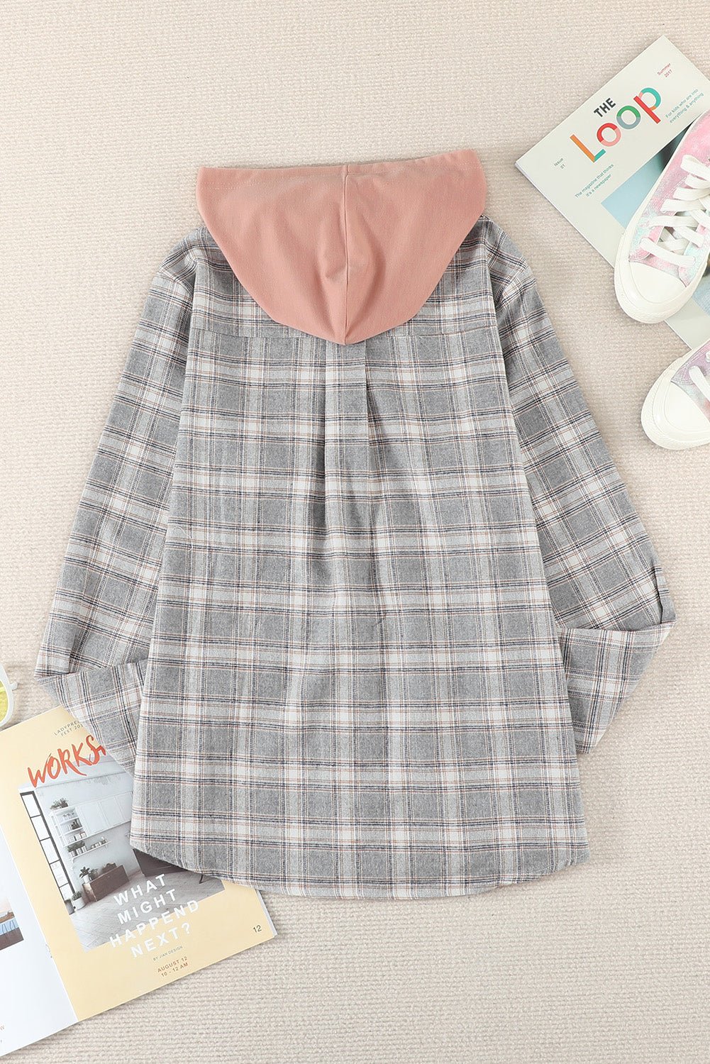 Plaid Drawstring Hooded Shirt Jacket - Global Village Kailua Boutique