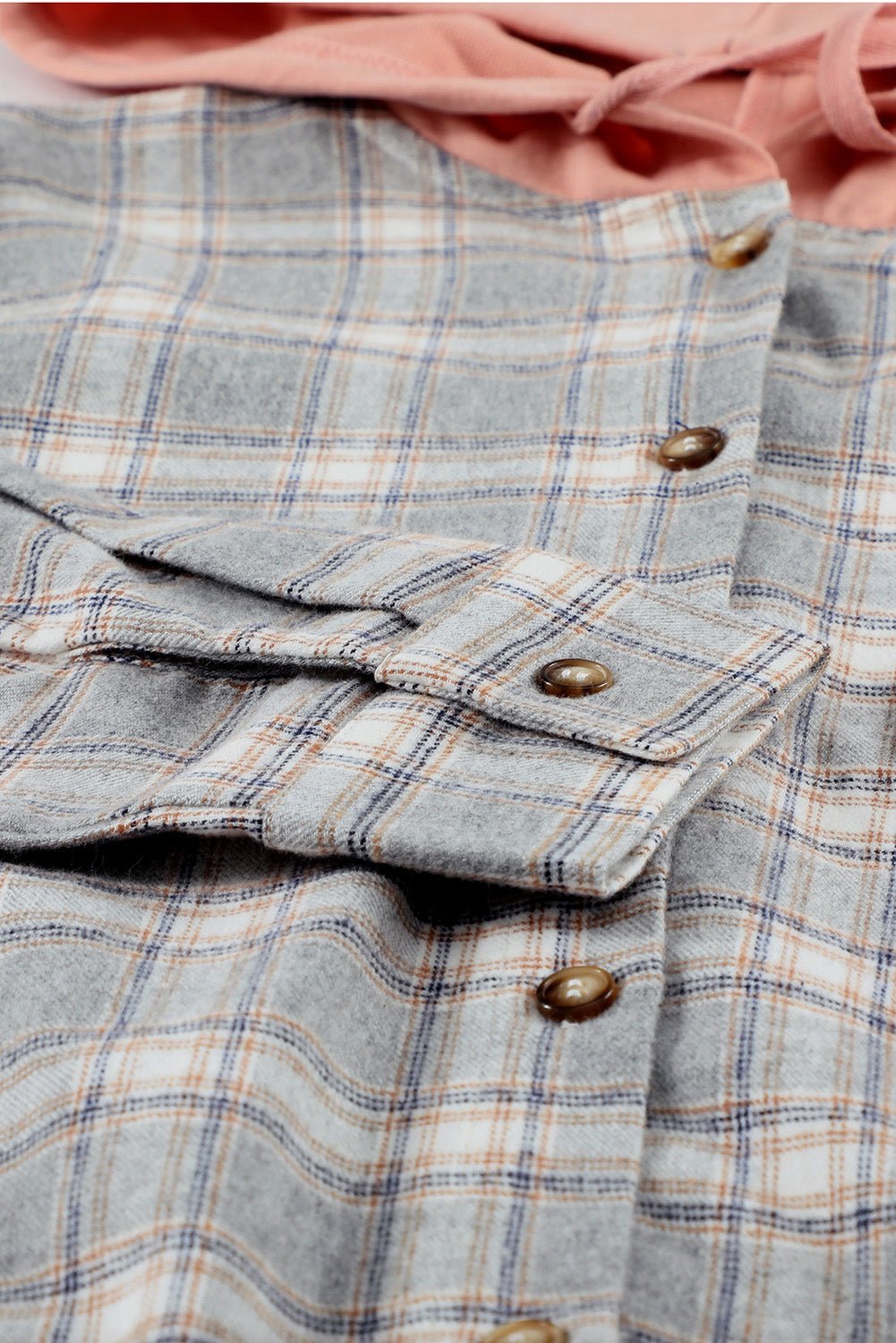 Plaid Drawstring Hooded Shirt Jacket - Global Village Kailua Boutique