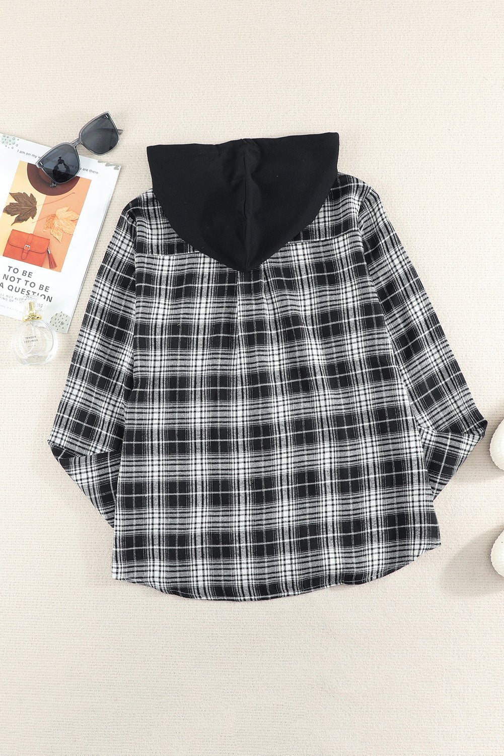 Plaid Drawstring Hooded Shirt Jacket - Global Village Kailua Boutique