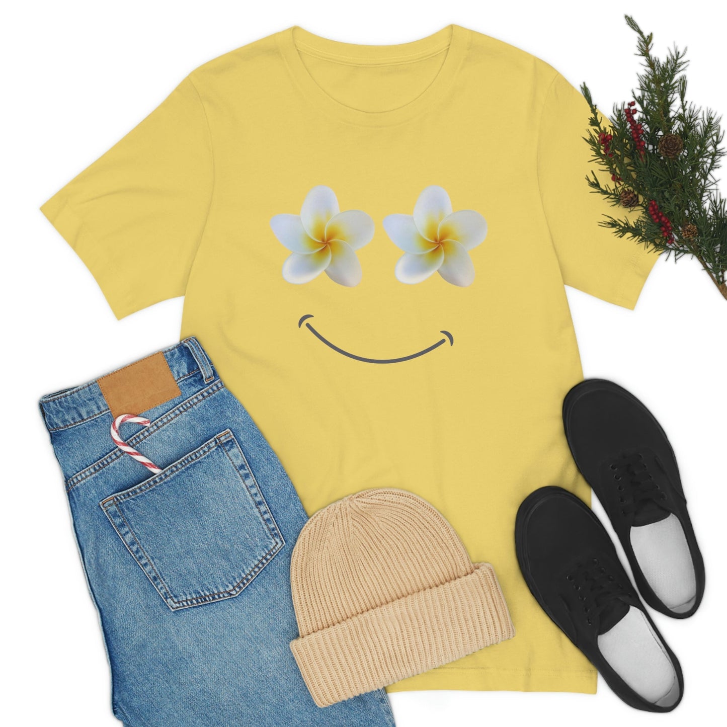 Plumeria Happy Face Unisex Jersey Tee - Global Village Kailua Boutique