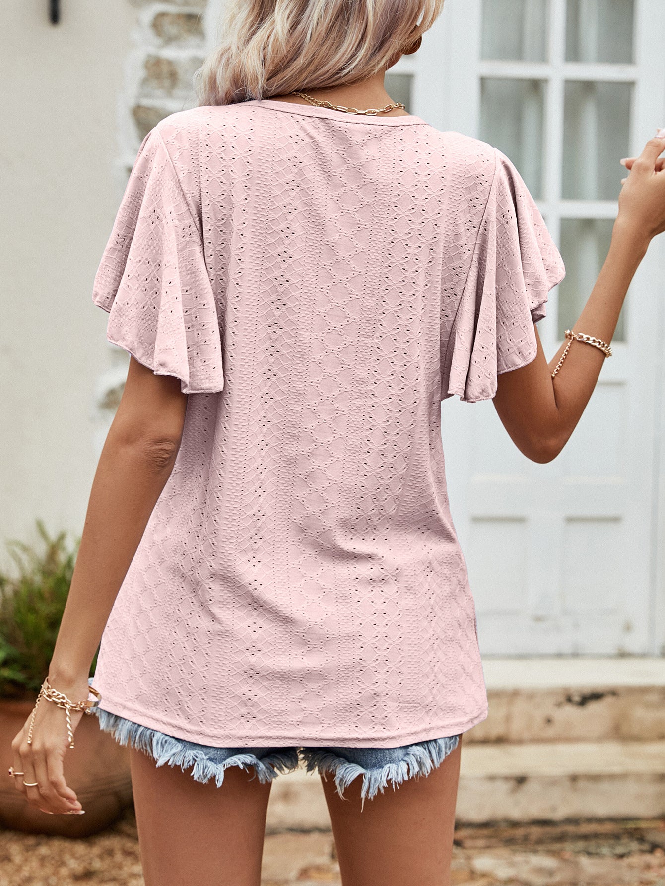Pointelle Flutter Sleeve Top - Global Village Kailua Boutique