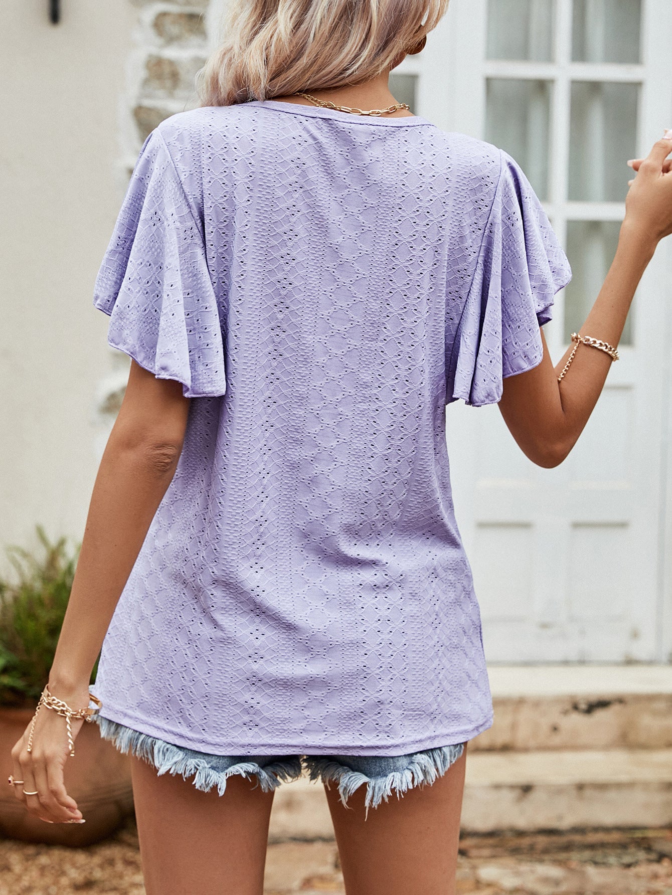 Pointelle Flutter Sleeve Top - Global Village Kailua Boutique