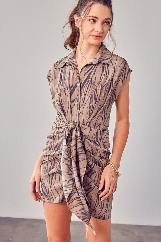 Collar Button Tie Front Mini Dress Global Village Kailua Boutique