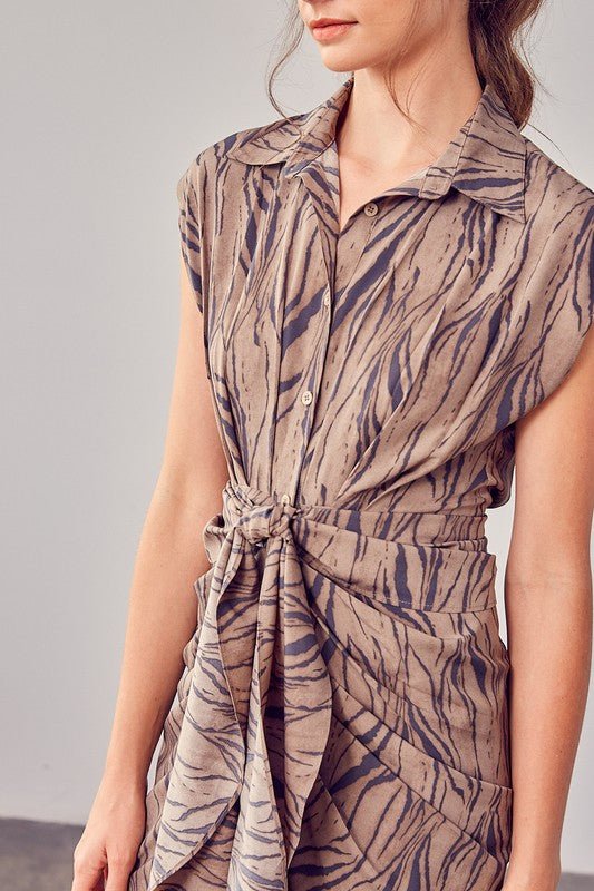 Collar Button Tie Front Mini Dress Global Village Kailua Boutique