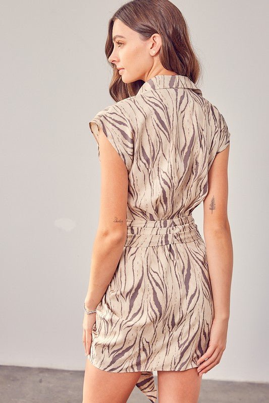 Collar Button Tie Front Mini Dress Global Village Kailua Boutique