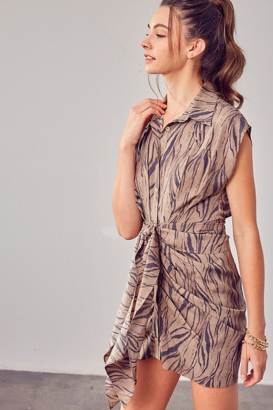 Collar Button Tie Front Mini Dress Global Village Kailua Boutique