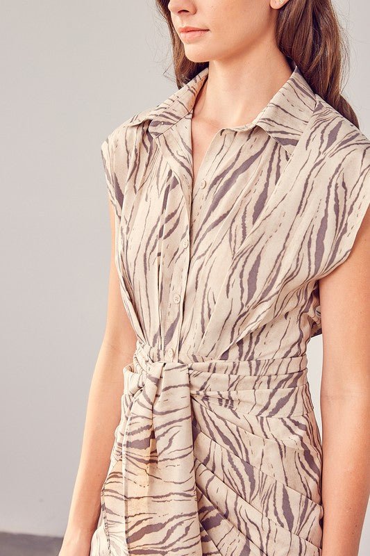 Collar Button Tie Front Mini Dress Global Village Kailua Boutique