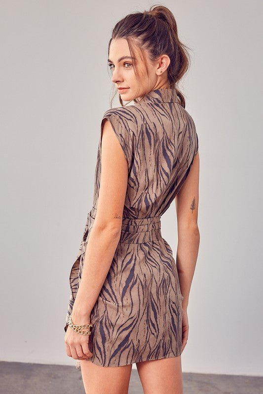 Collar Button Tie Front Mini Dress Global Village Kailua Boutique
