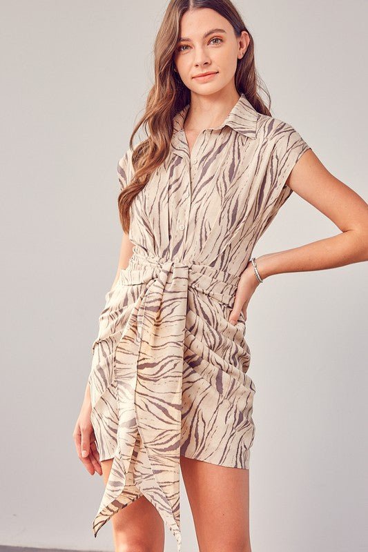 Collar Button Tie Front Mini Dress Global Village Kailua Boutique