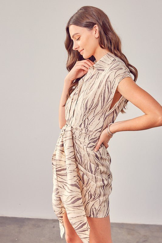Collar Button Tie Front Mini Dress Global Village Kailua Boutique