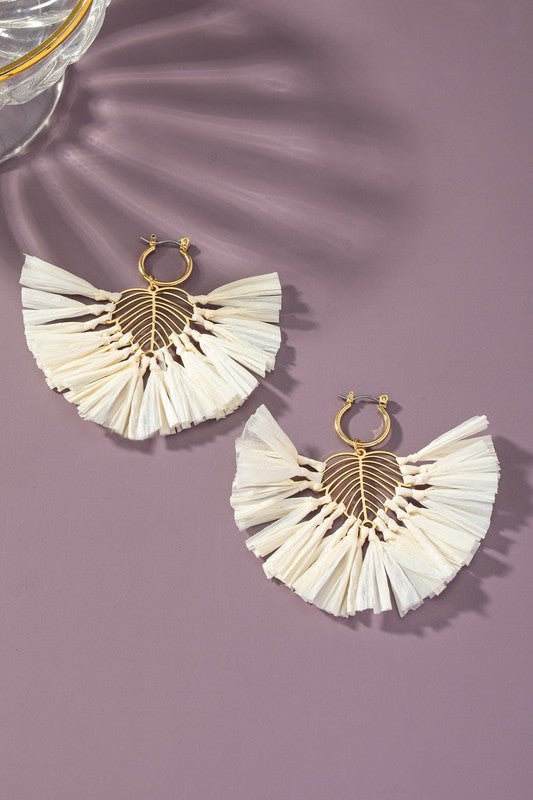 Raffia Straw Leaf Drop Earring - Global Village Kailua Boutique
