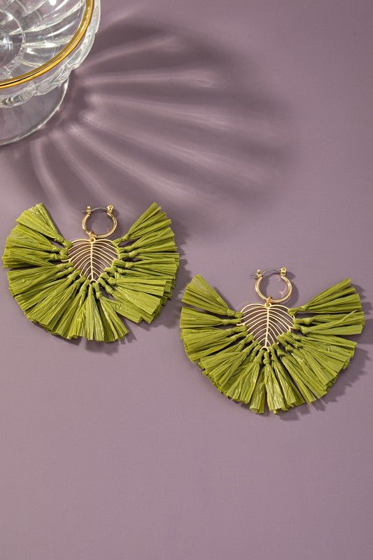 Raffia Straw Leaf Drop Earring - Global Village Kailua Boutique