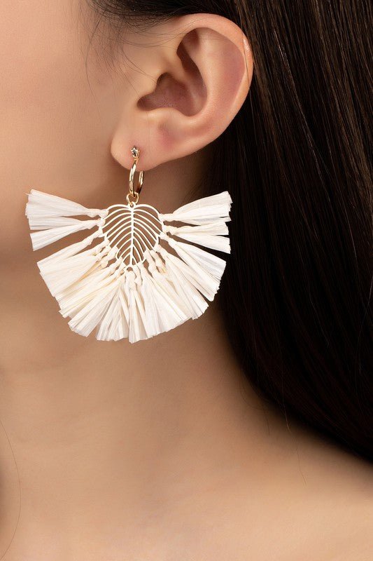 Raffia Straw Leaf Drop Earring - Global Village Kailua Boutique