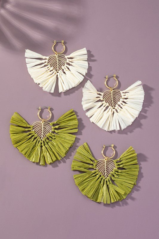 Raffia Straw Leaf Drop Earring - Global Village Kailua Boutique