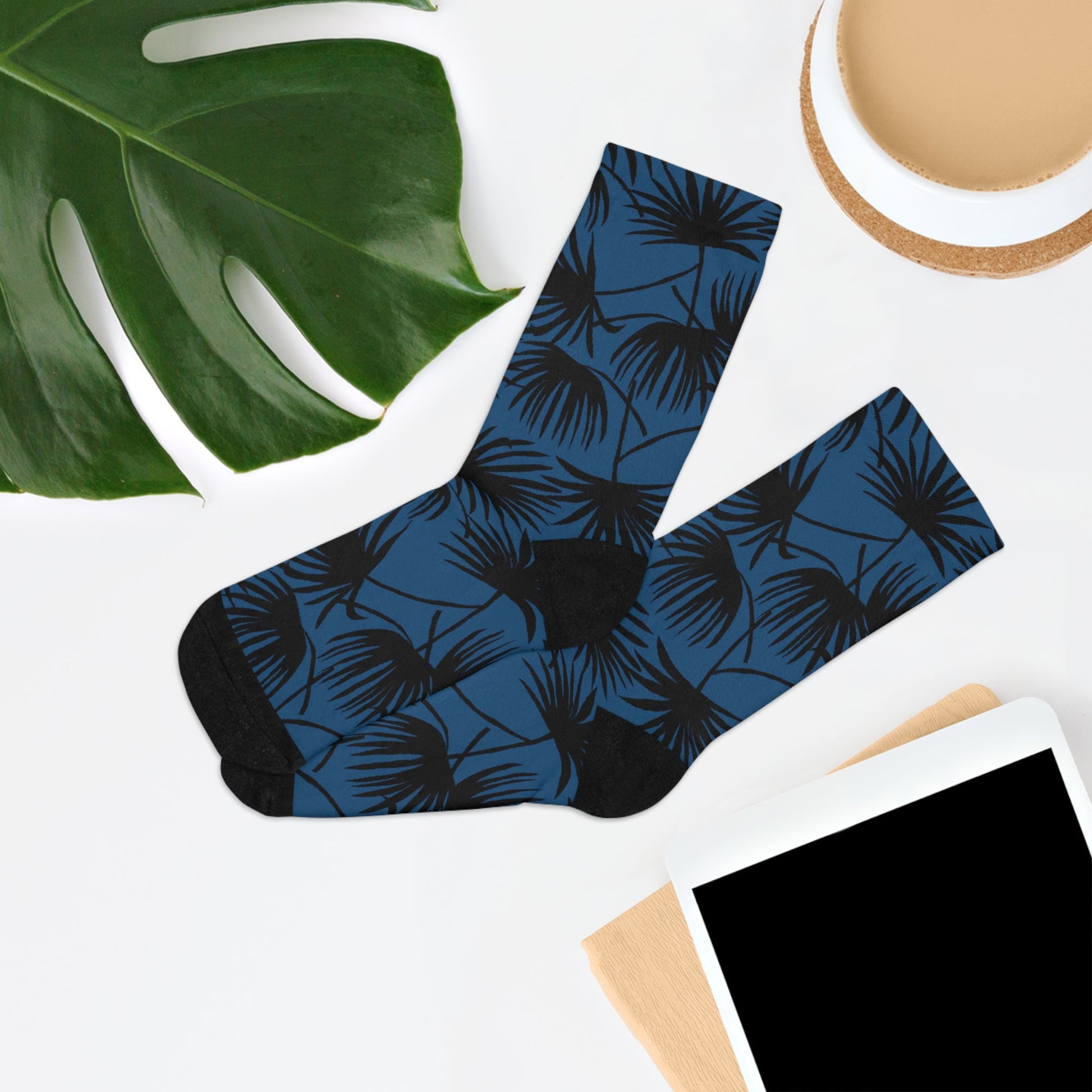 Recycled Poly Socks Fan Palm Navy Black - Global Village Kailua Boutique