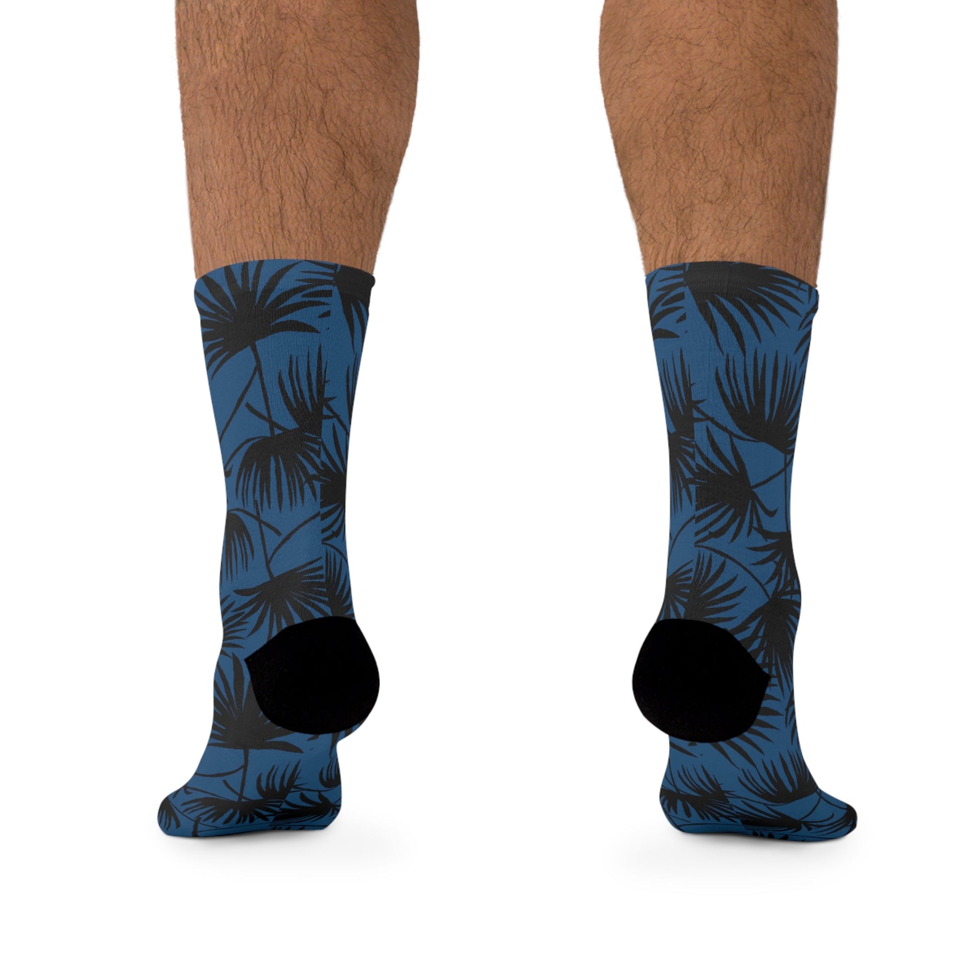 Recycled Poly Socks Fan Palm Navy Black - Global Village Kailua Boutique