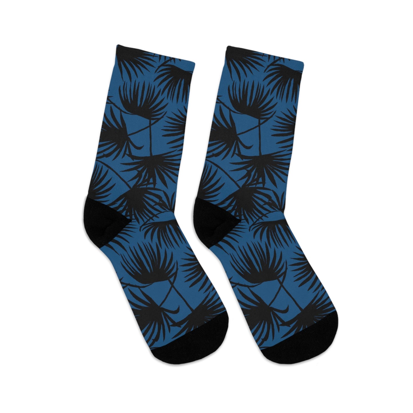 Recycled Poly Socks Fan Palm Navy Black - Global Village Kailua Boutique